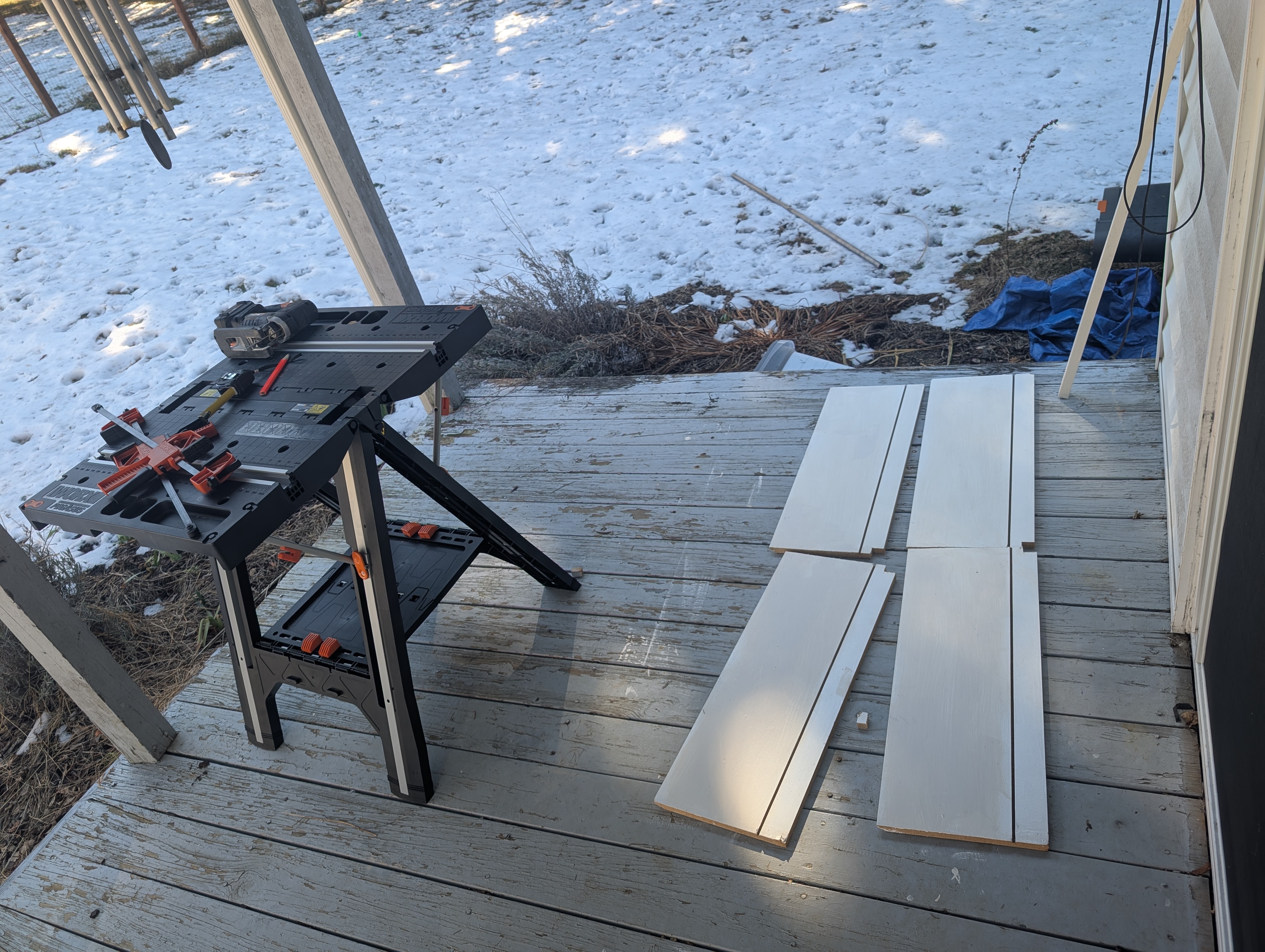 Shelves drying on porch
